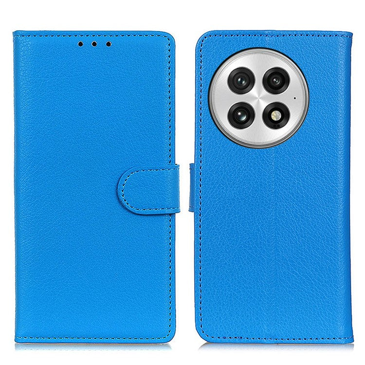 For OnePlus 13 Wallet Case PU Leather Phone Cover Litchi Texture - Blue