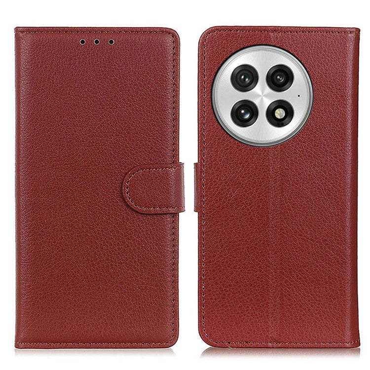 For OnePlus 13 Wallet Case PU Leather Phone Cover Litchi Texture - Brown