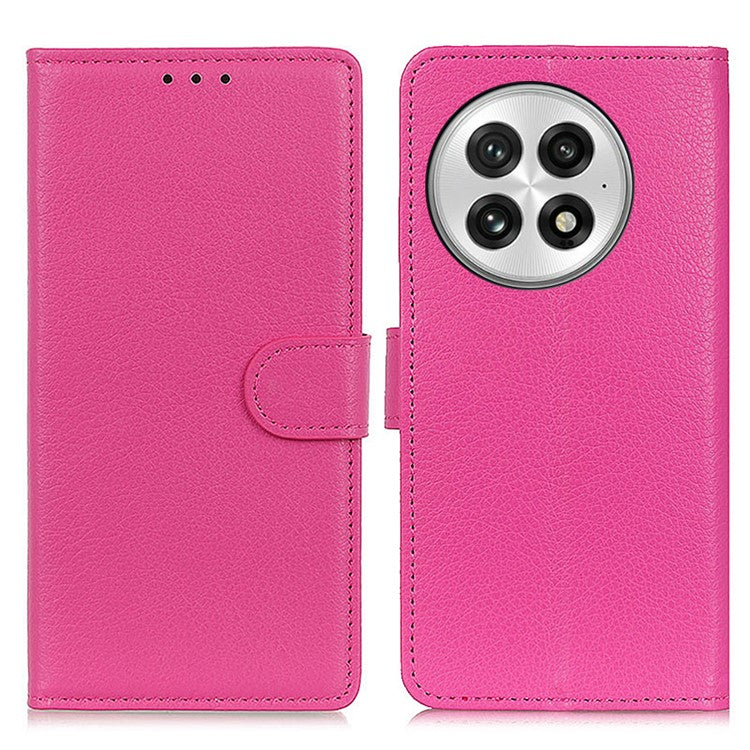 For OnePlus 13 Wallet Case PU Leather Phone Cover Litchi Texture - Rose