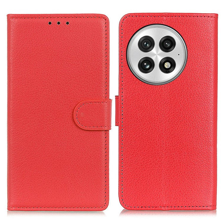 For OnePlus 13 Wallet Case PU Leather Phone Cover Litchi Texture - Red