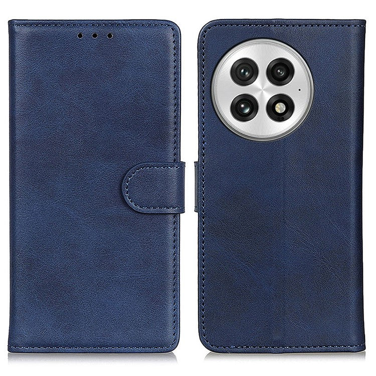 For OnePlus 13 Stand Wallet Case Cowhide Texture Leather Phone Cover - Blue