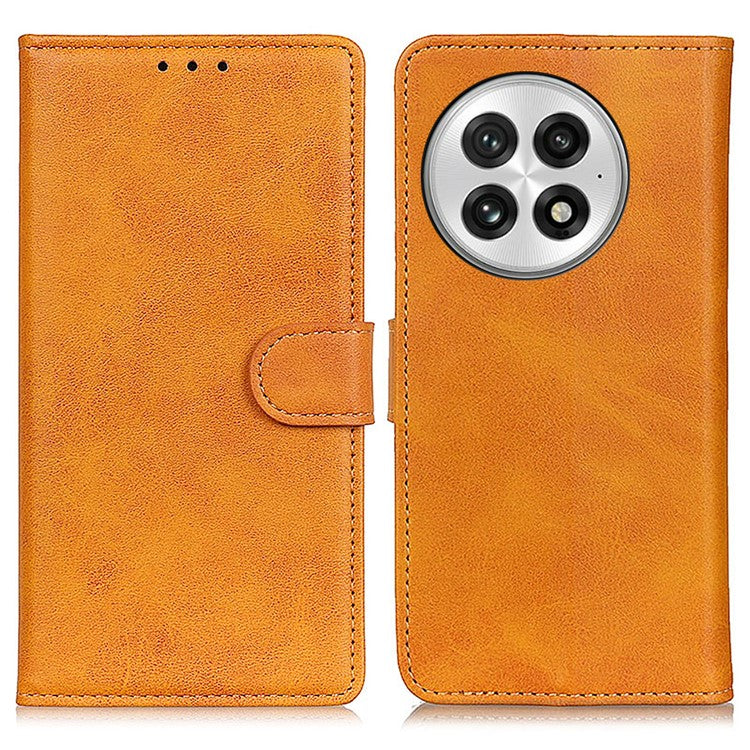 For OnePlus 13 Stand Wallet Case Cowhide Texture Leather Phone Cover - Brown