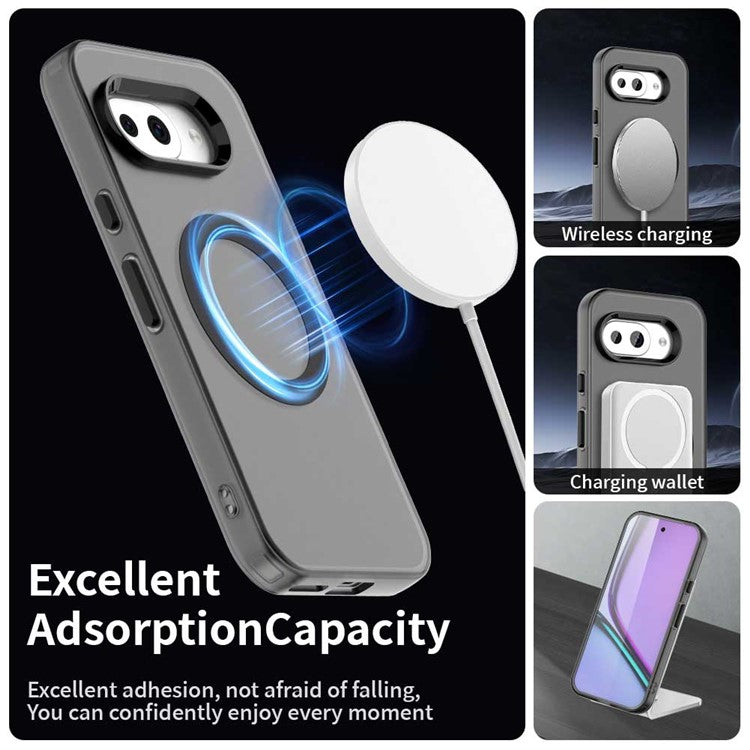 For Google Pixel 9a Case Compatible with MagSafe PC+TPU+PET Anti-Drop Phone Cover - Black