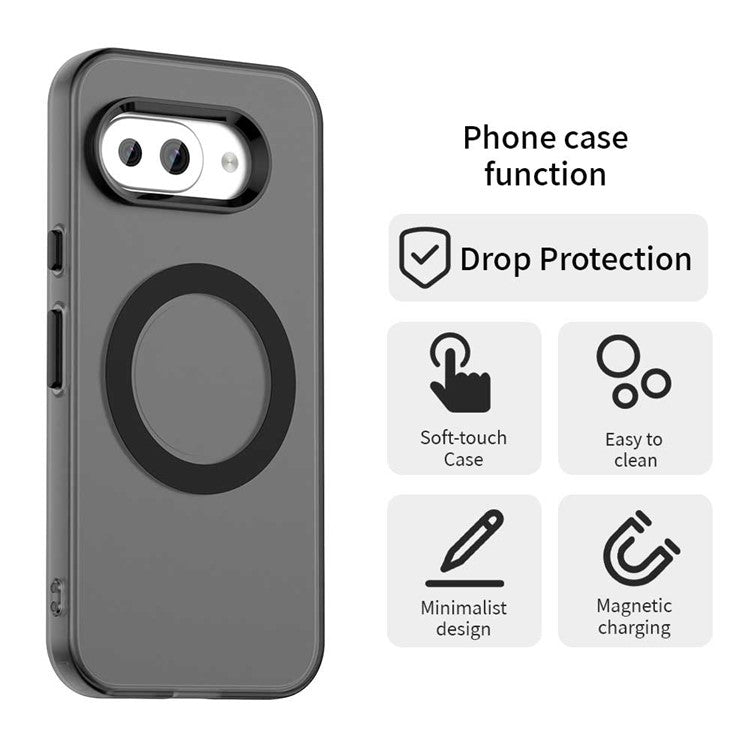 For Google Pixel 9a Case Compatible with MagSafe PC+TPU+PET Anti-Drop Phone Cover - Black