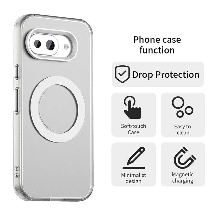 For Google Pixel 9a Case Compatible with MagSafe PC+TPU+PET Anti-Drop Phone Cover - White