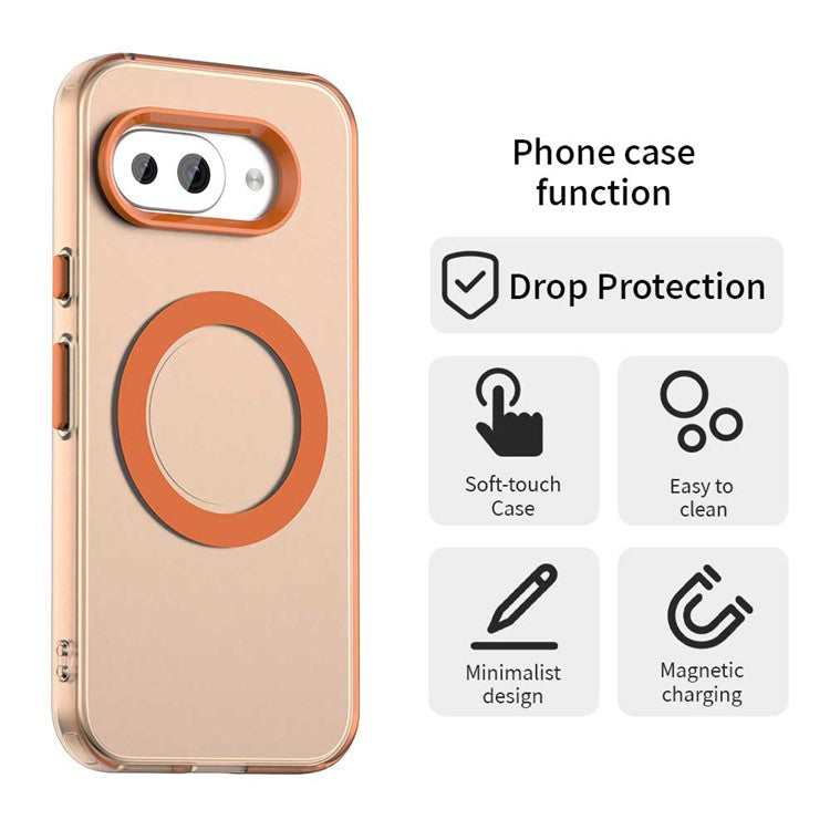 For Google Pixel 9a Case Compatible with MagSafe PC+TPU+PET Anti-Drop Phone Cover - Orange