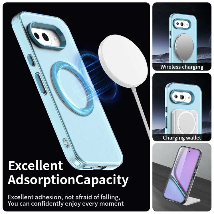 For Google Pixel 9a Case Compatible with MagSafe PC+TPU+PET Anti-Drop Phone Cover - Blue