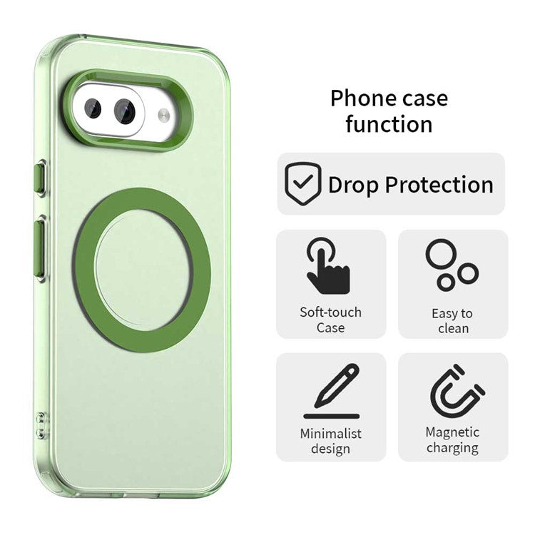 For Google Pixel 9a Case Compatible with MagSafe PC+TPU+PET Anti-Drop Phone Cover - Green