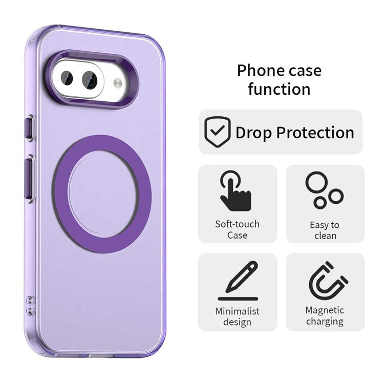 For Google Pixel 9a Case Compatible with MagSafe PC+TPU+PET Anti-Drop Phone Cover - Purple