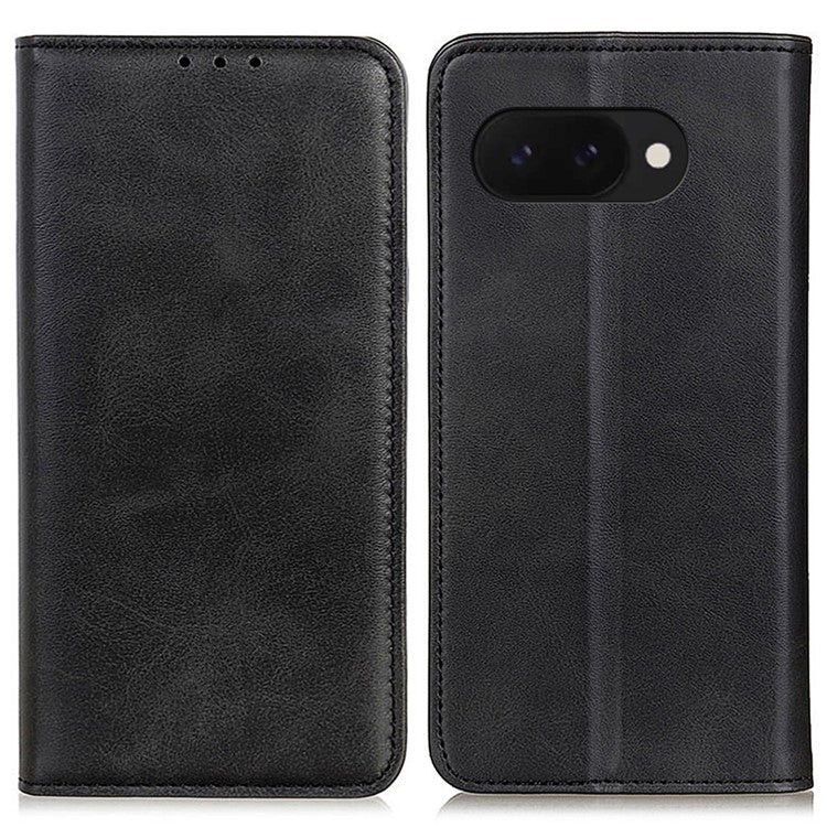 For Google Pixel 9a Case Split Leather Flip Wallet Phone Cover - Black