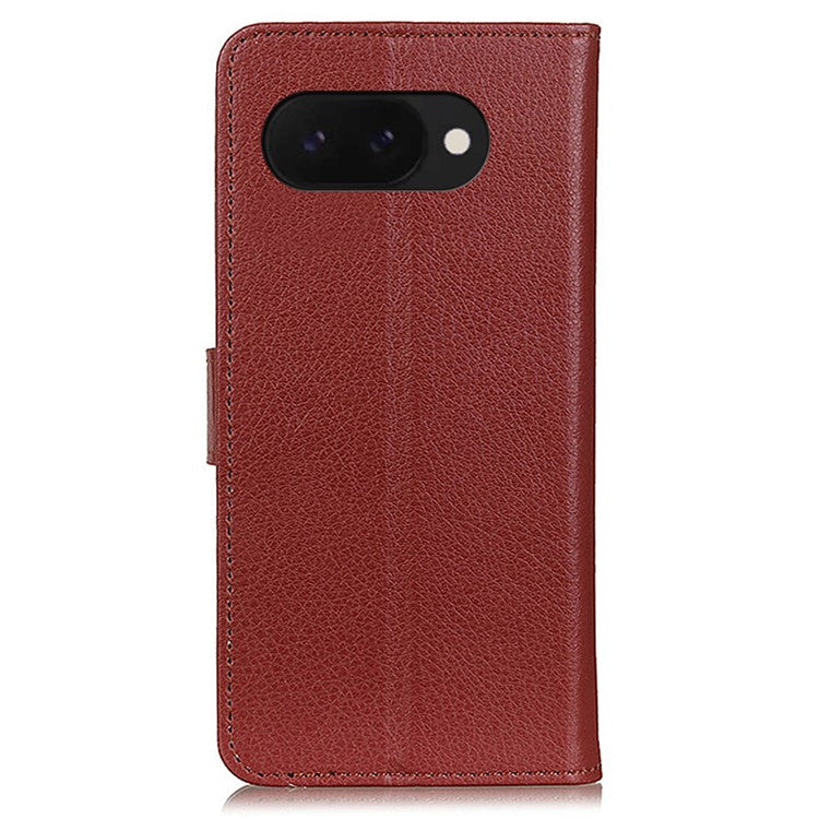 For Google Pixel 9a Wallet Case PU Leather Phone Cover Litchi Texture - Brown