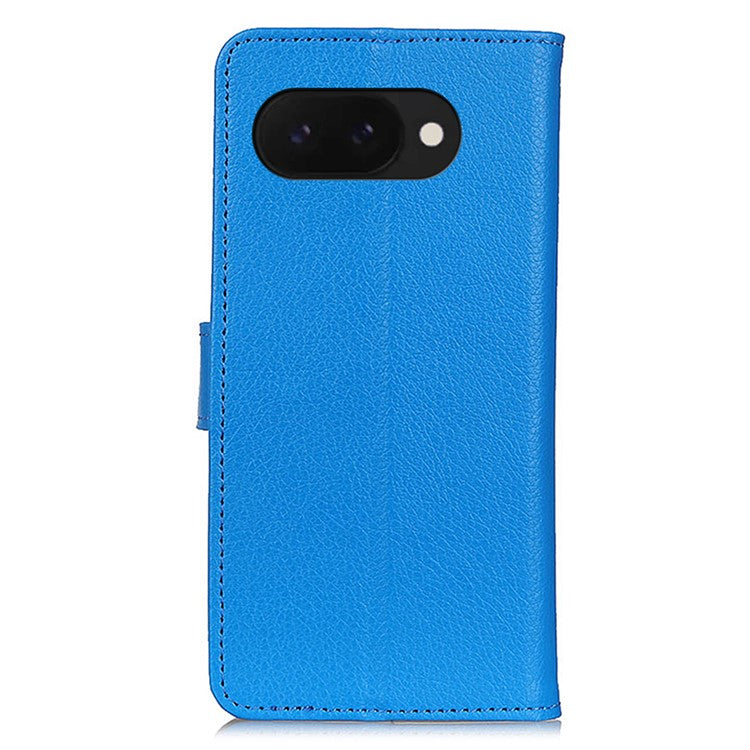 For Google Pixel 9a Wallet Case PU Leather Phone Cover Litchi Texture - Blue