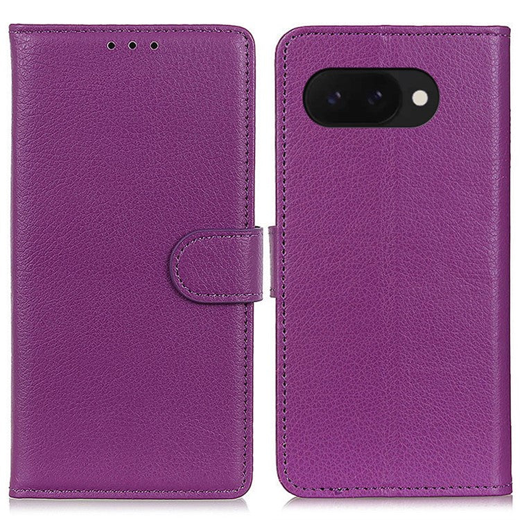 For Google Pixel 9a Wallet Case PU Leather Phone Cover Litchi Texture - Purple