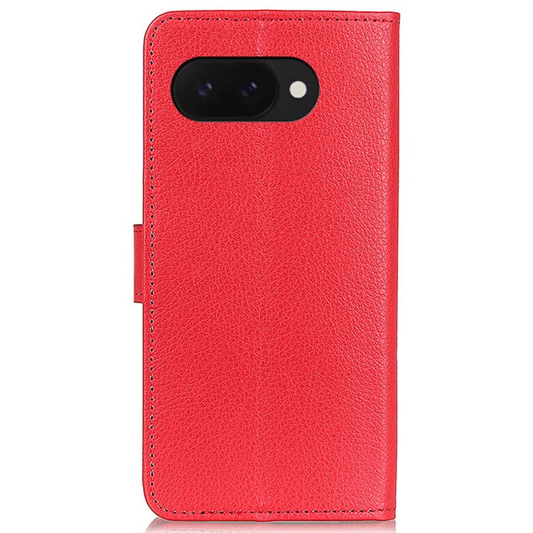 For Google Pixel 9a Wallet Case PU Leather Phone Cover Litchi Texture - Red