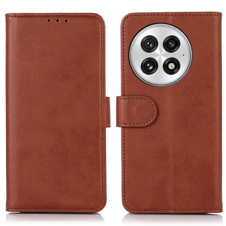 For OnePlus 13 Case Cowhide Texture Leather Wallet Phone Cover with Stand - Brown