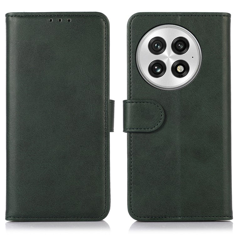 For OnePlus 13 Case Cowhide Texture Leather Wallet Phone Cover with Stand - Green