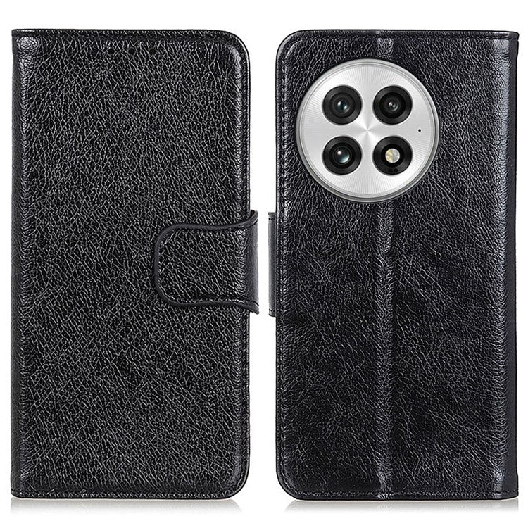 For OnePlus 13 Case Nappa Texture Split Leather Wallet Phone Cover - Black