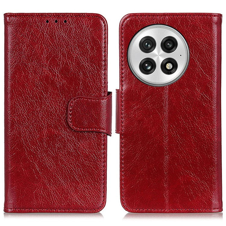 For OnePlus 13 Case Nappa Texture Split Leather Wallet Phone Cover - Red