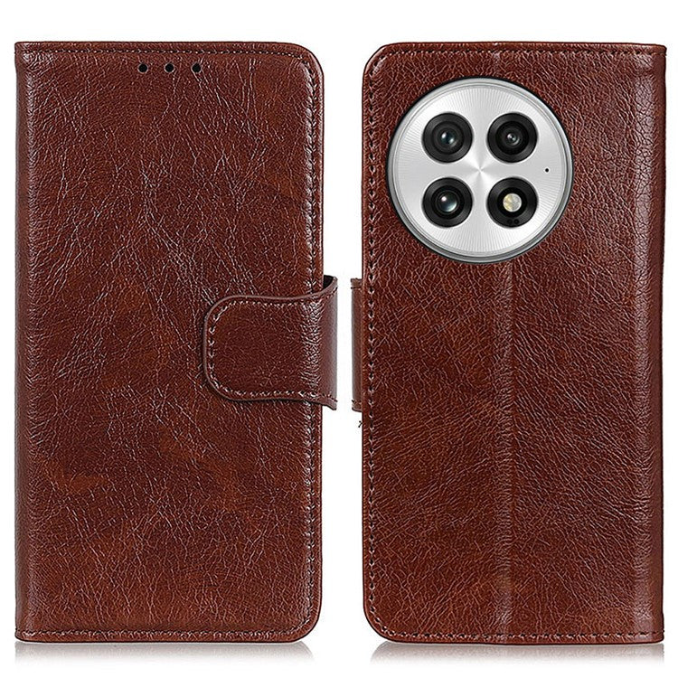 For OnePlus 13 Case Nappa Texture Split Leather Wallet Phone Cover - Brown