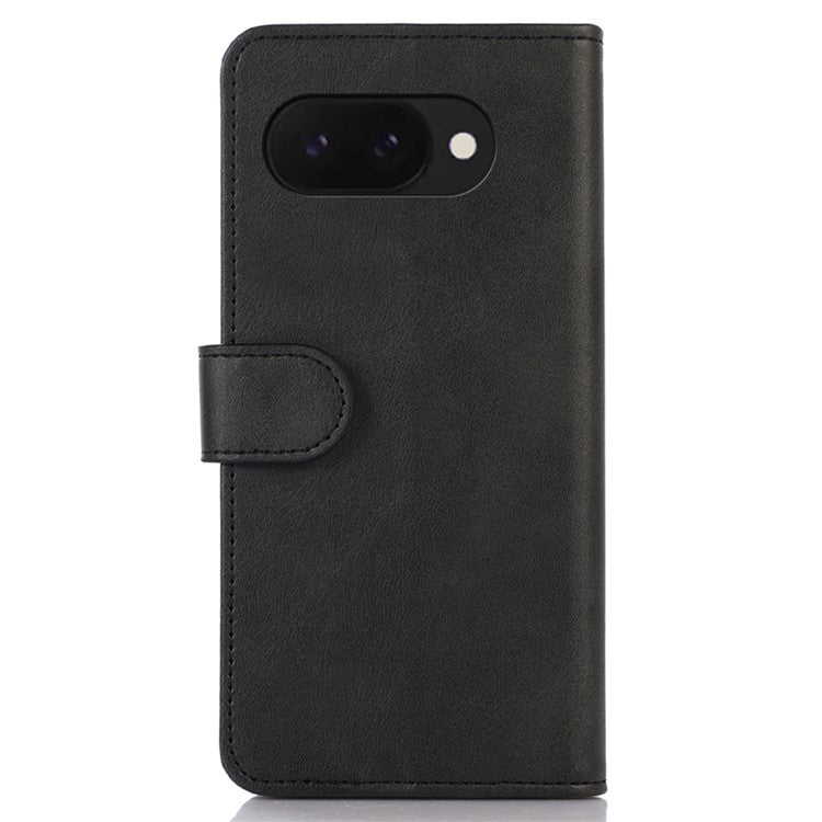 For Google Pixel 9a Case Cowhide Texture Leather Wallet Phone Cover with Stand - Black