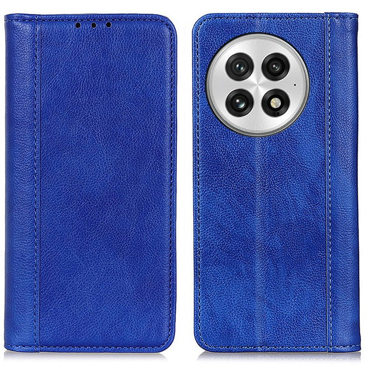 For OnePlus 13 Stand Case Split Leather Litchi Texture Wallet Phone Cover - Blue