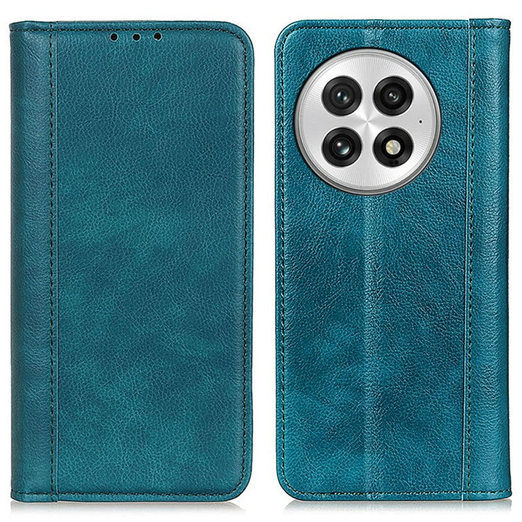 For OnePlus 13 Stand Case Split Leather Litchi Texture Wallet Phone Cover - Green