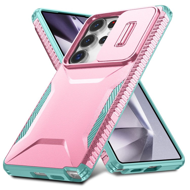 For Samsung Galaxy S25 Ultra Case Camshield TPU+PC Phone Cover Non-Slip Side Edge - Pink+Grey Green