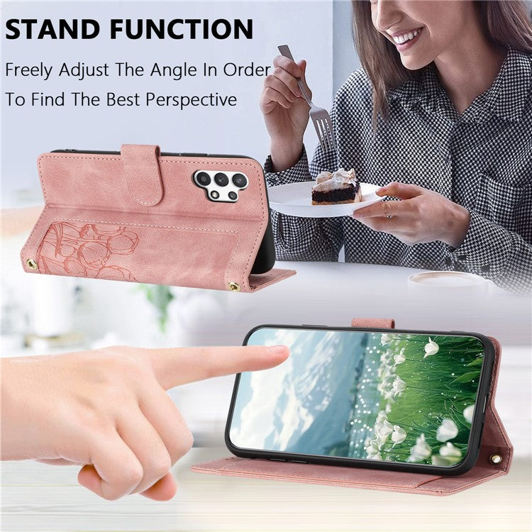 For Samsung Galaxy A13 4G / 5G Case Tulip Leather Phone Cover with 5 Card Slots Wallet - Pink