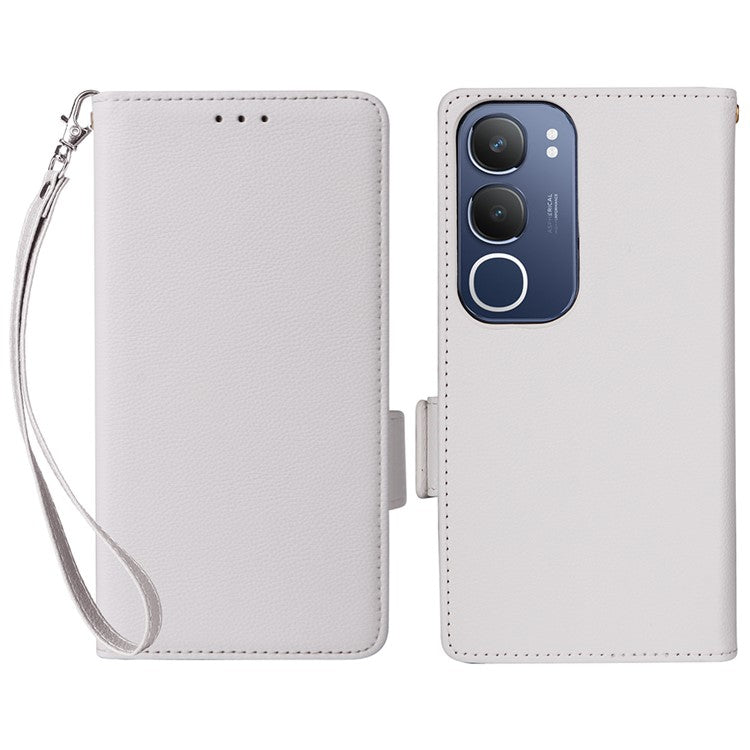 For vivo Y19s 4G Case Litchi Texture PU Leather Wallet Flip Phone Cover - White