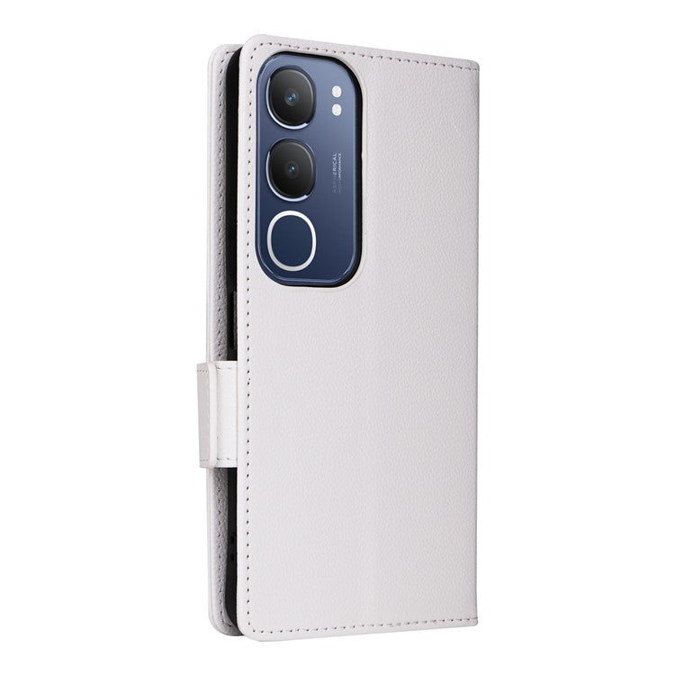 For vivo Y19s 4G Case Litchi Texture PU Leather Wallet Flip Phone Cover - White