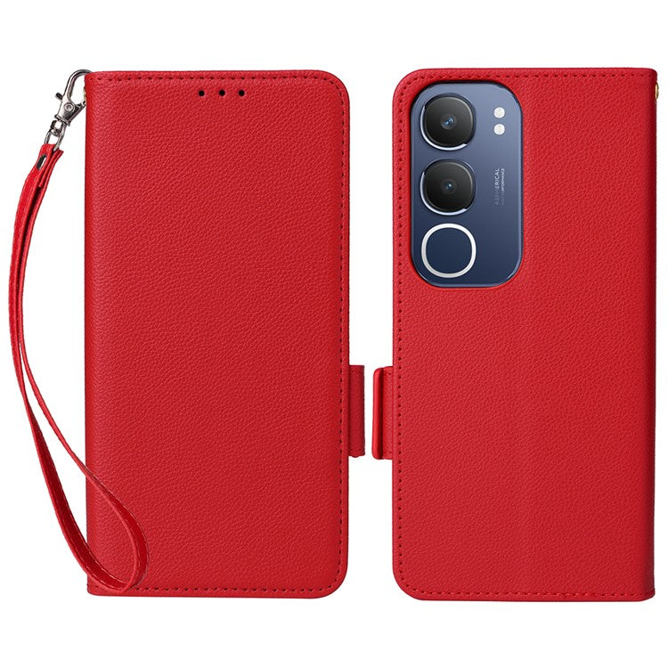 For vivo Y19s 4G Case Litchi Texture PU Leather Wallet Flip Phone Cover - Red