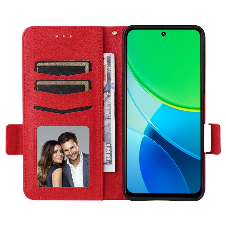 For vivo Y19s 4G Case Litchi Texture PU Leather Wallet Flip Phone Cover - Red