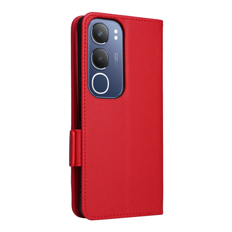 For vivo Y19s 4G Case Litchi Texture PU Leather Wallet Flip Phone Cover - Red