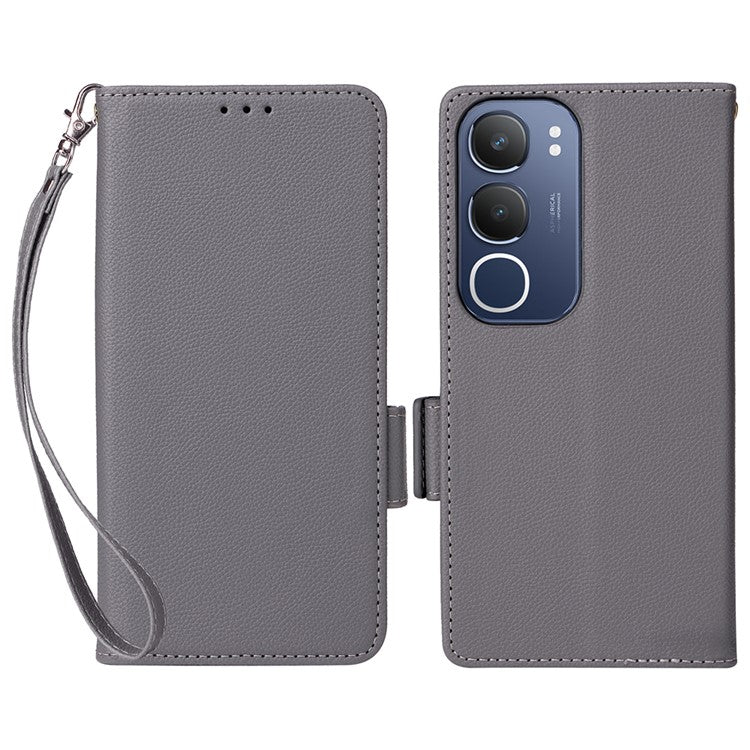 For vivo Y19s 4G Case Litchi Texture PU Leather Wallet Flip Phone Cover - Grey