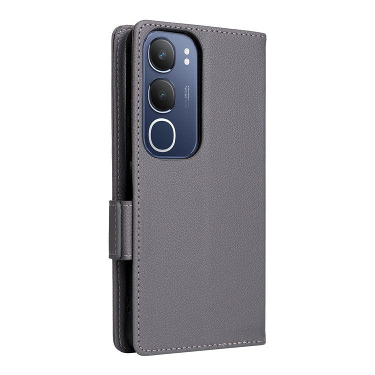 For vivo Y19s 4G Case Litchi Texture PU Leather Wallet Flip Phone Cover - Grey