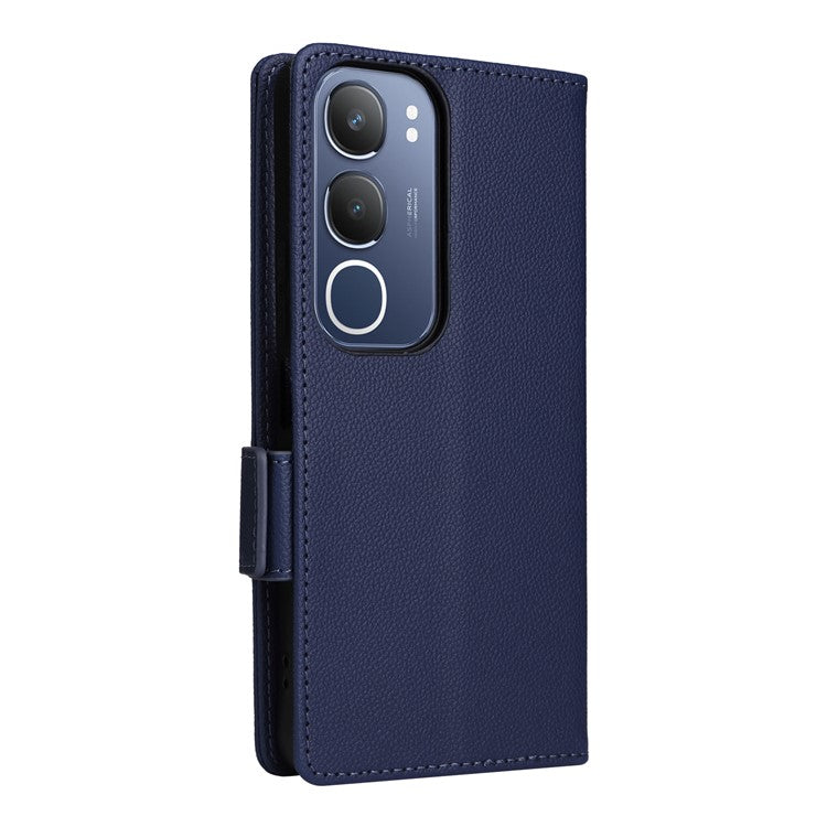 For vivo Y19s 4G Case Litchi Texture PU Leather Wallet Flip Phone Cover - Dark Blue