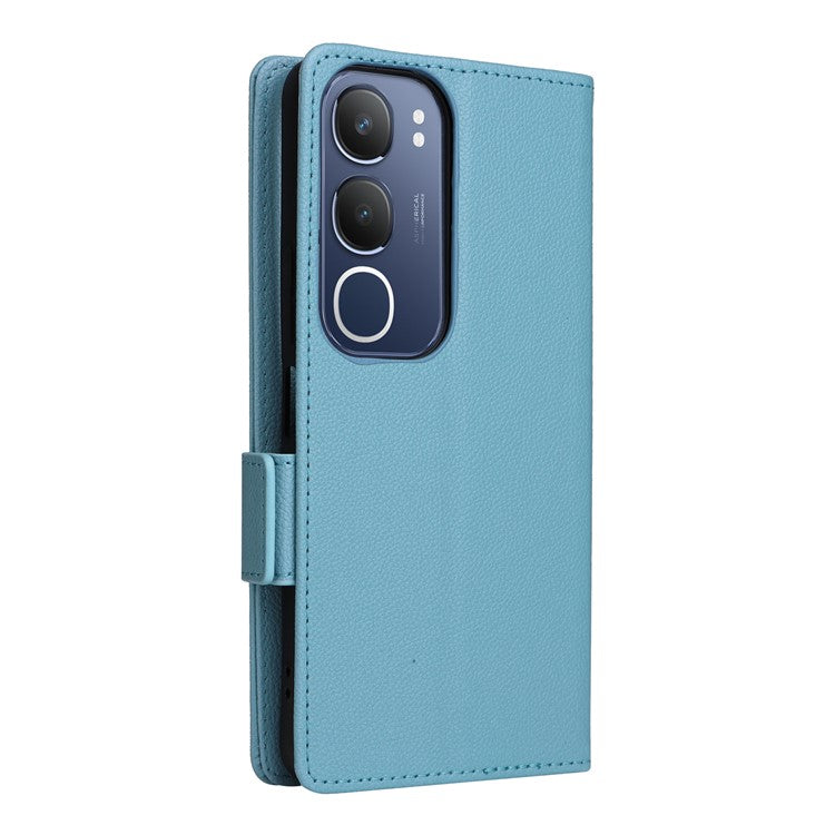 For vivo Y19s 4G Case Litchi Texture PU Leather Wallet Flip Phone Cover - Baby Blue