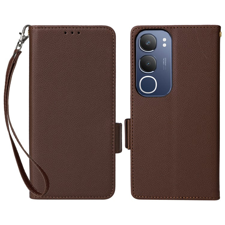 For vivo Y19s 4G Case Litchi Texture PU Leather Wallet Flip Phone Cover - Brown