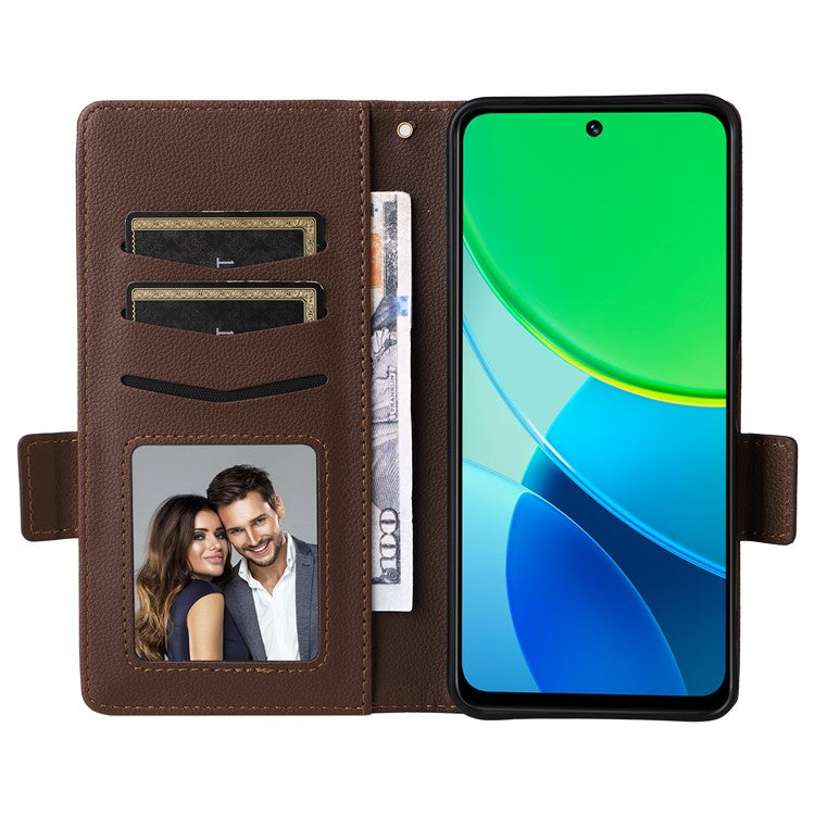 For vivo Y19s 4G Case Litchi Texture PU Leather Wallet Flip Phone Cover - Brown