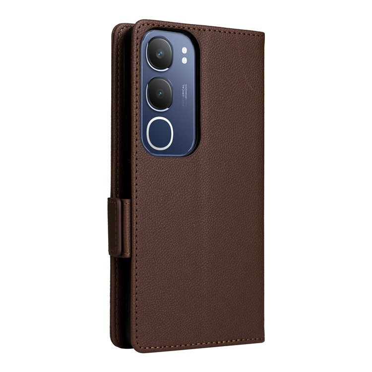 For vivo Y19s 4G Case Litchi Texture PU Leather Wallet Flip Phone Cover - Brown