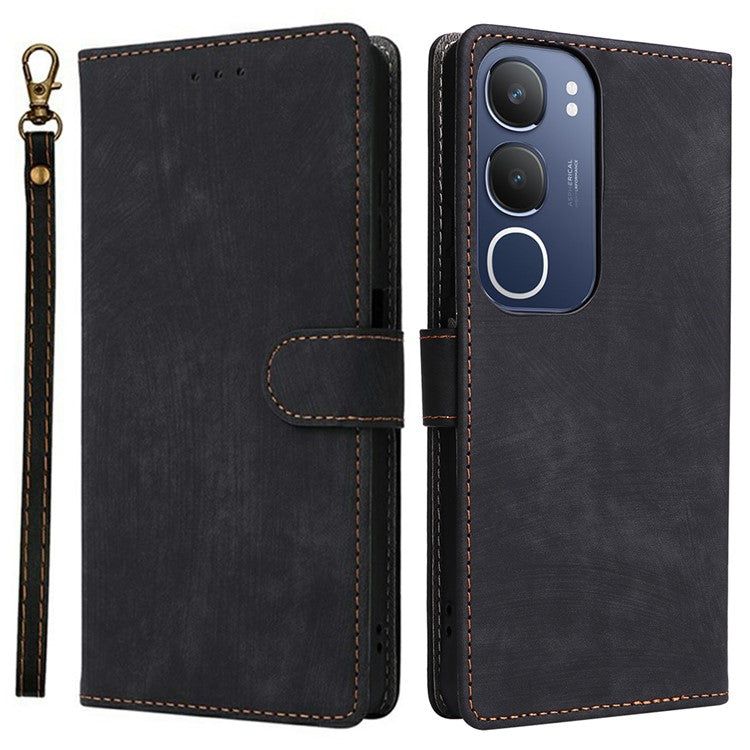 For vivo Y19s 4G Wallet Case RFID Blocking PU Leather Cover Stand View - Black