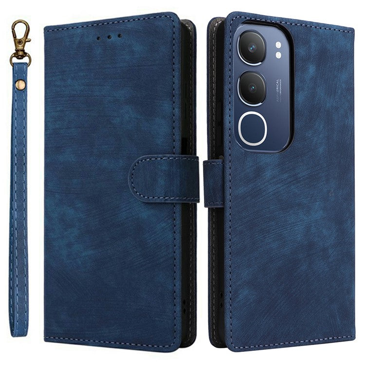 For vivo Y19s 4G Wallet Case RFID Blocking PU Leather Cover Stand View - Blue