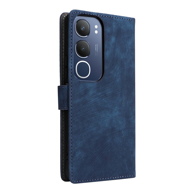 For vivo Y19s 4G Wallet Case RFID Blocking PU Leather Cover Stand View - Blue