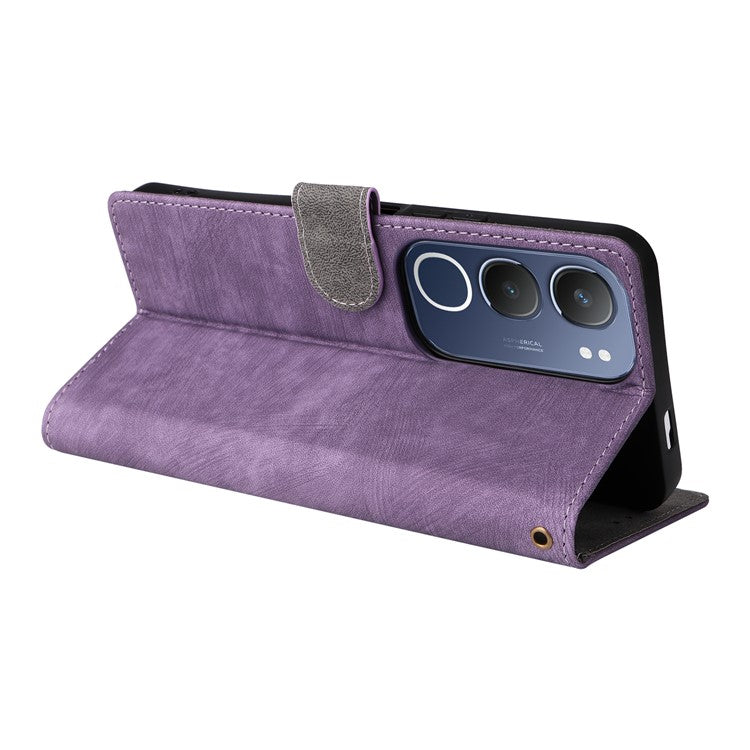 For vivo Y19s 4G Wallet Case RFID Blocking PU Leather Cover Stand View - Purple