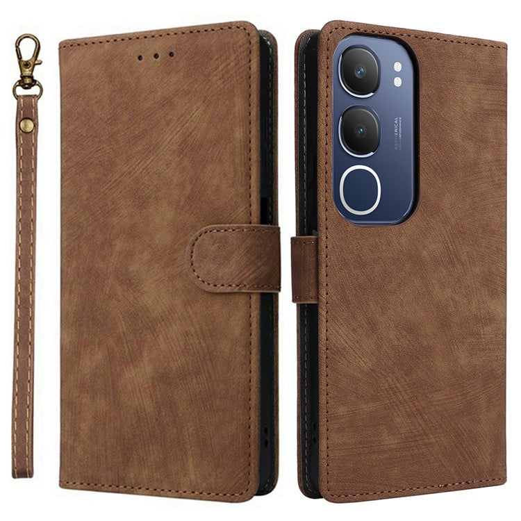 For vivo Y19s 4G Wallet Case RFID Blocking PU Leather Cover Stand View - Brown