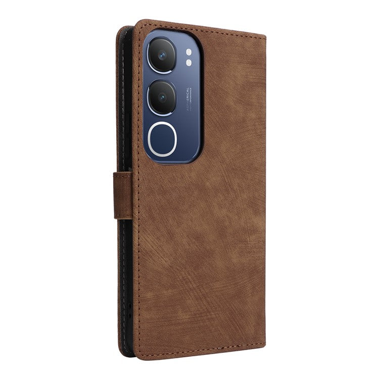 For vivo Y19s 4G Wallet Case RFID Blocking PU Leather Cover Stand View - Brown