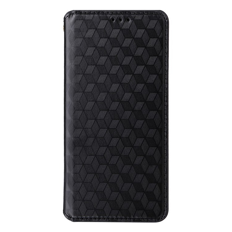 For vivo Y19s 4G Wallet Case Rhombus Imprinted Leather Phone Cover - Black