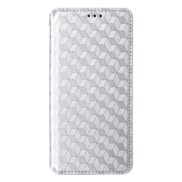 For vivo Y19s 4G Wallet Case Rhombus Imprinted Leather Phone Cover - Silver