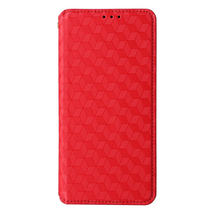 For vivo Y19s 4G Wallet Case Rhombus Imprinted Leather Phone Cover - Red