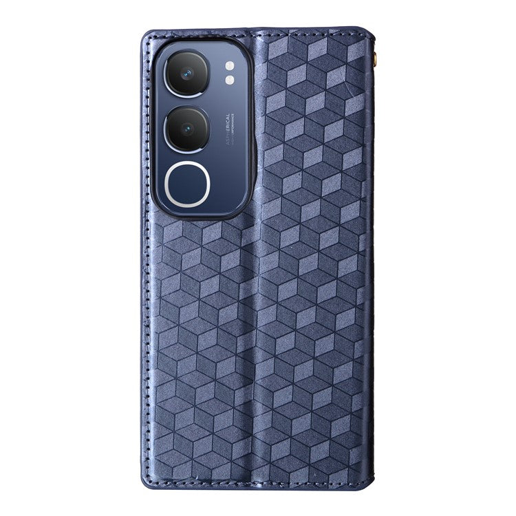 For vivo Y19s 4G Wallet Case Rhombus Imprinted Leather Phone Cover - Blue